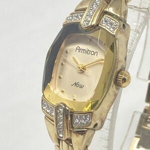 Armitron Now Womens Watch 17mm Gold Tone Crystals Bling Faceted New Battery 6"